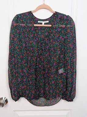 Veronica Beard | Black Multicolor Floral 100% Silk Blouse Long Sleeve Size 4